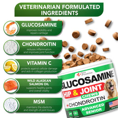 Vet Promise Advanced Glucosamine chews packaging highlights ingredients and USA-made quality