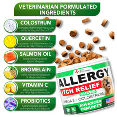 Close-up of Vet Promise dog allergy chews texture shows chewable form for easy dosing.