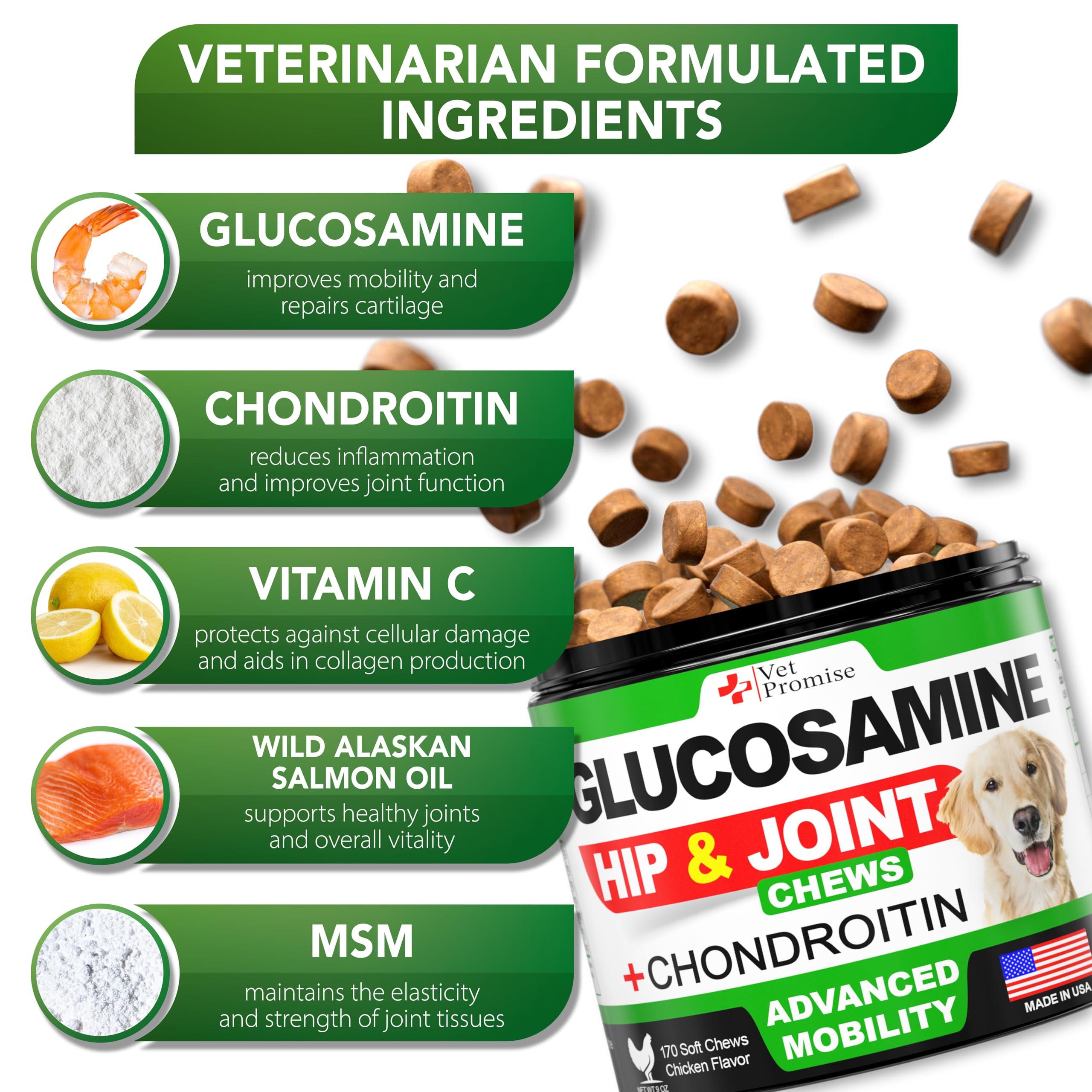 Vet Promise dog mobility chews in action indicating everyday movement and vitality.