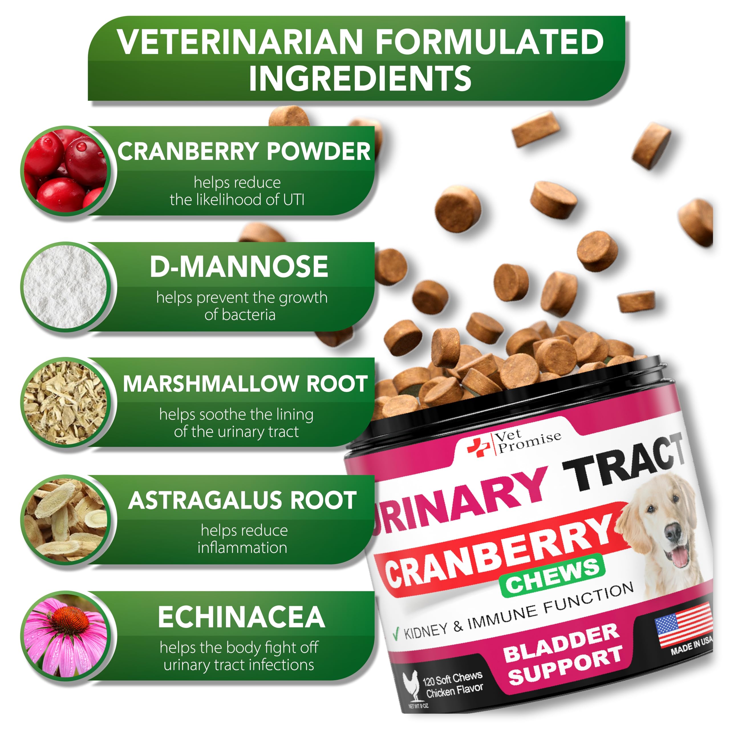 Vet Promise Dog UTI Chews cranberry ingredient close-up for natural support