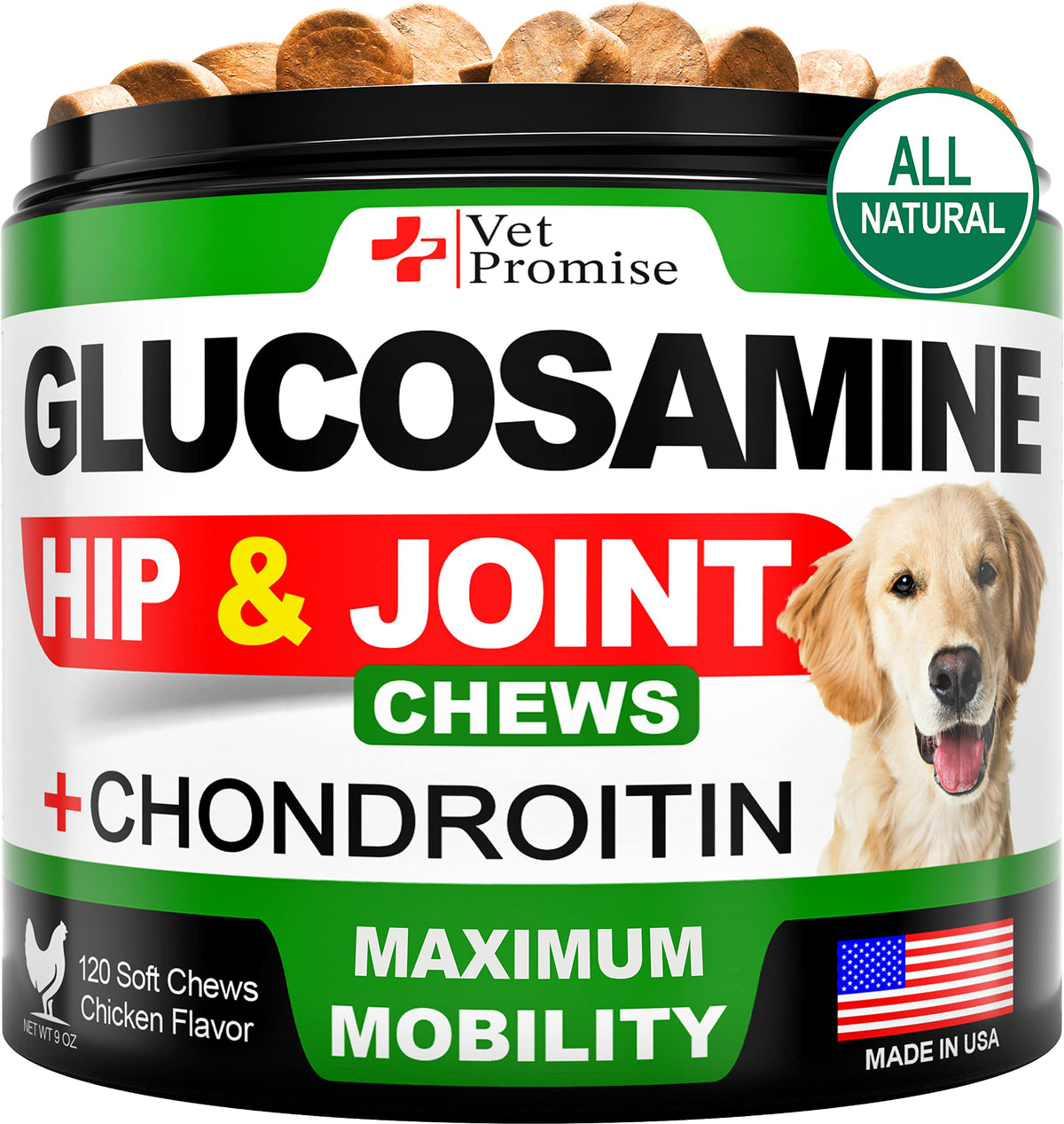 Vet Promise glucosamine for dogs bottle demonstrates joint support