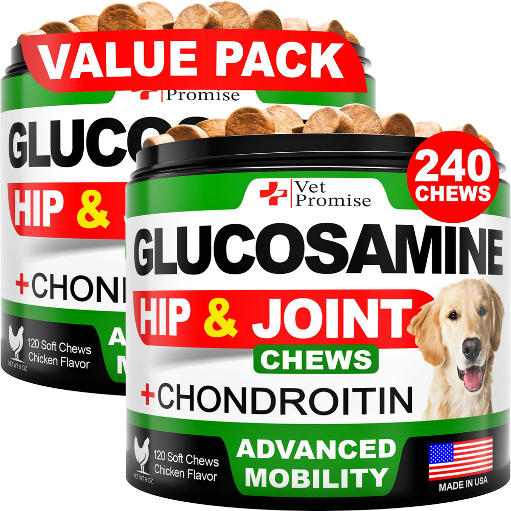 Vet Promise Glucosamine for Dogs chews bottle promotes joint mobility