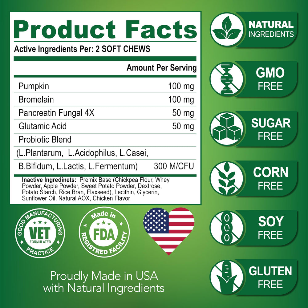 Vet Promise No Poo Chews with digestive enzymes highlighted on packaging.