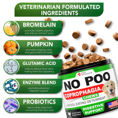 Dog enjoying Vet Promise No Poo Chews, illustrating pleasant daily use.