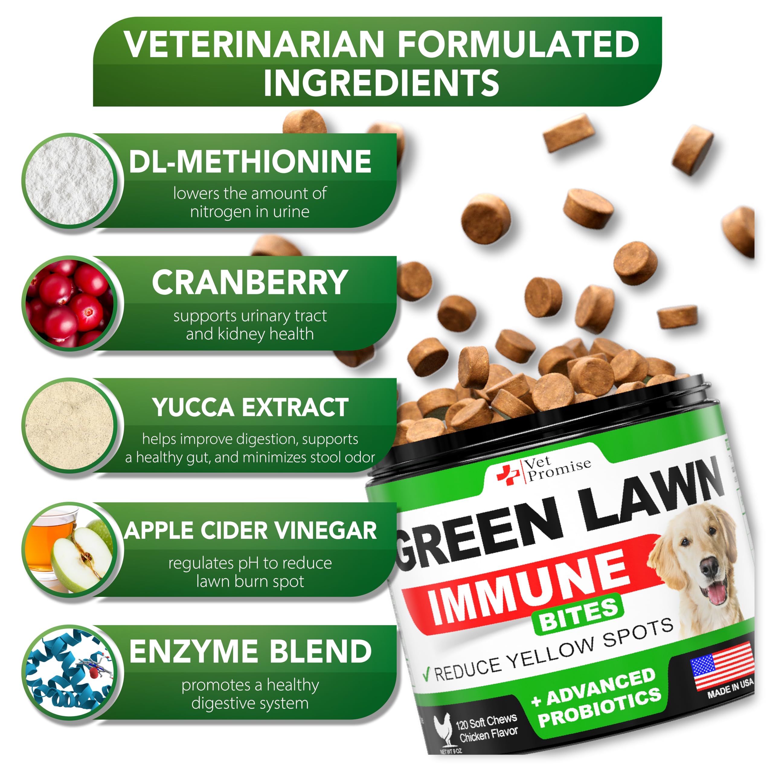 Vet Promise probiotic chew highlighting 300 million CFU and digestive support.