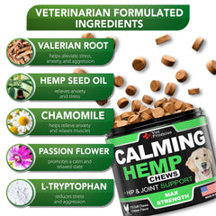 Vet Promise treat jar dog image showcases comforting flavor and easy dosing for busy owners.