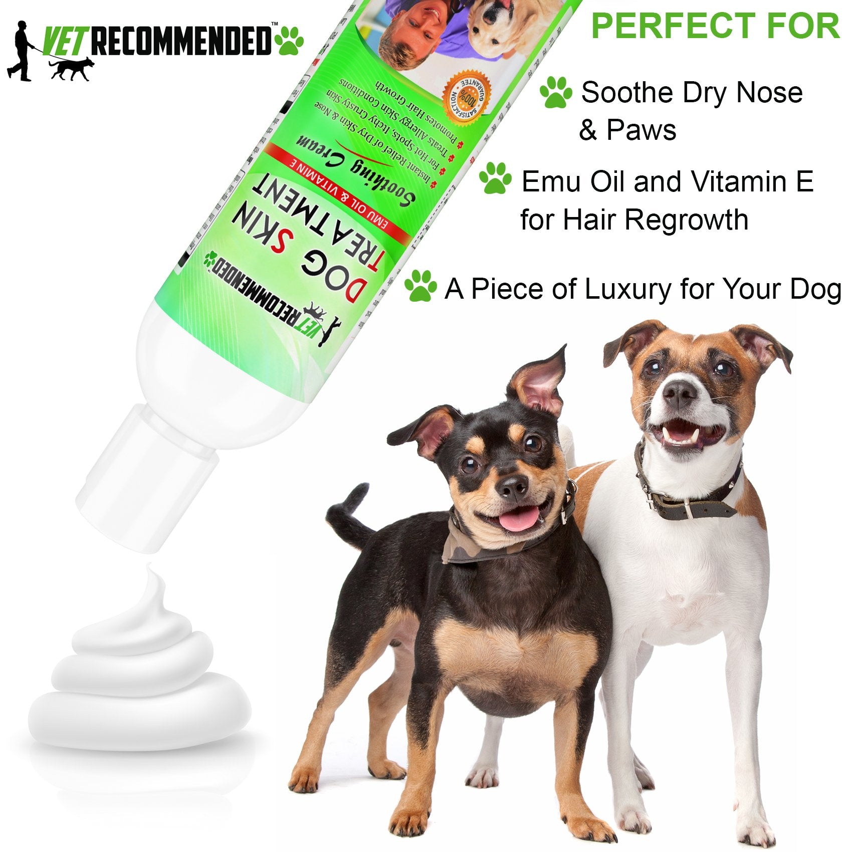 Vet Recommended dry-nose relief on dog's nose and paw area