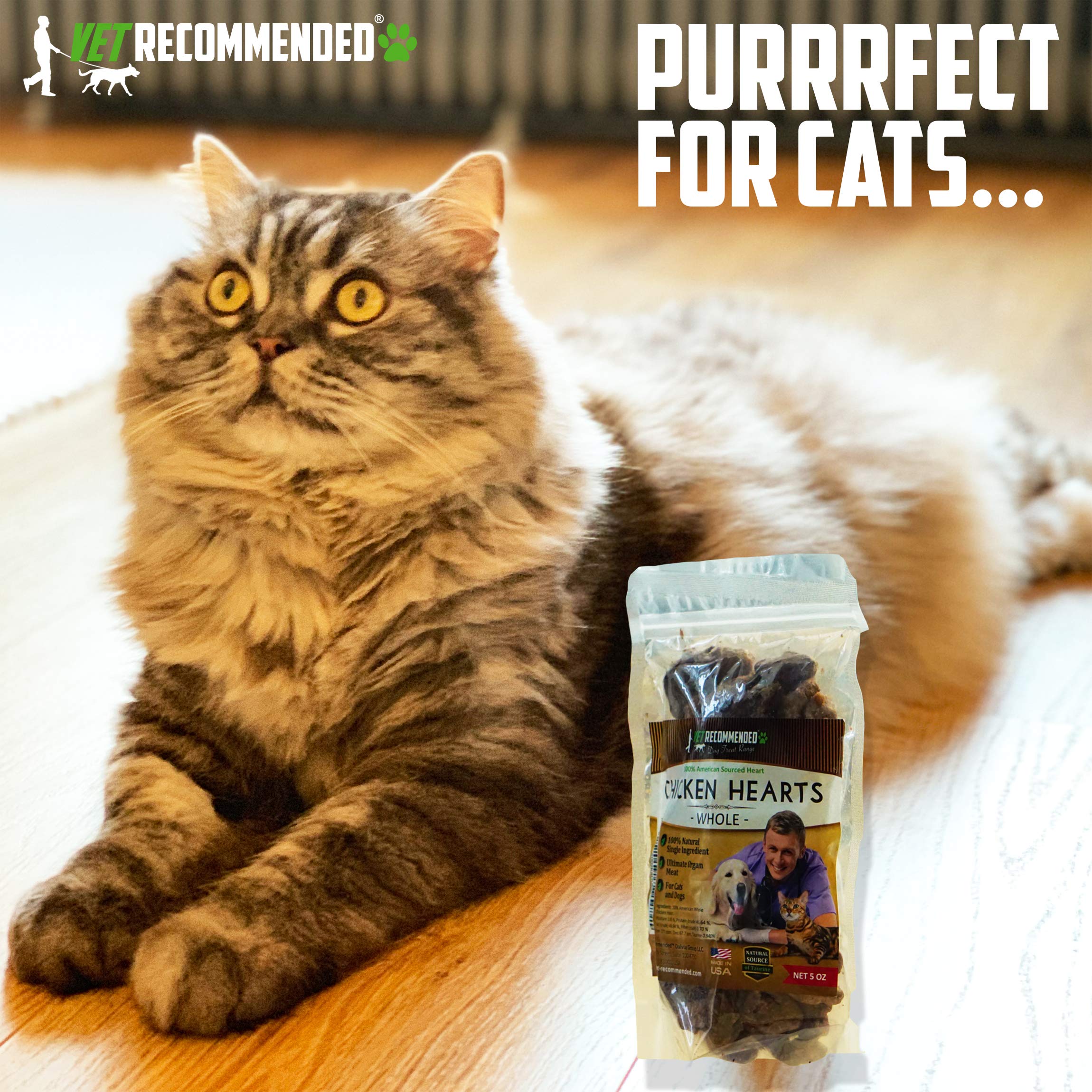 Vet Recommended USA-made label highlights safety and quality for pet owners.