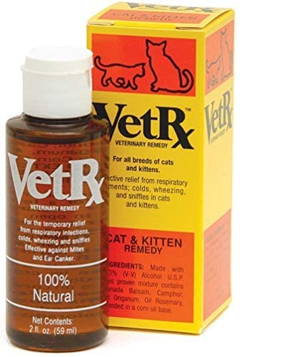 Vet RX nasal-drops-application cat demonstrates dosage to treat sniffles.