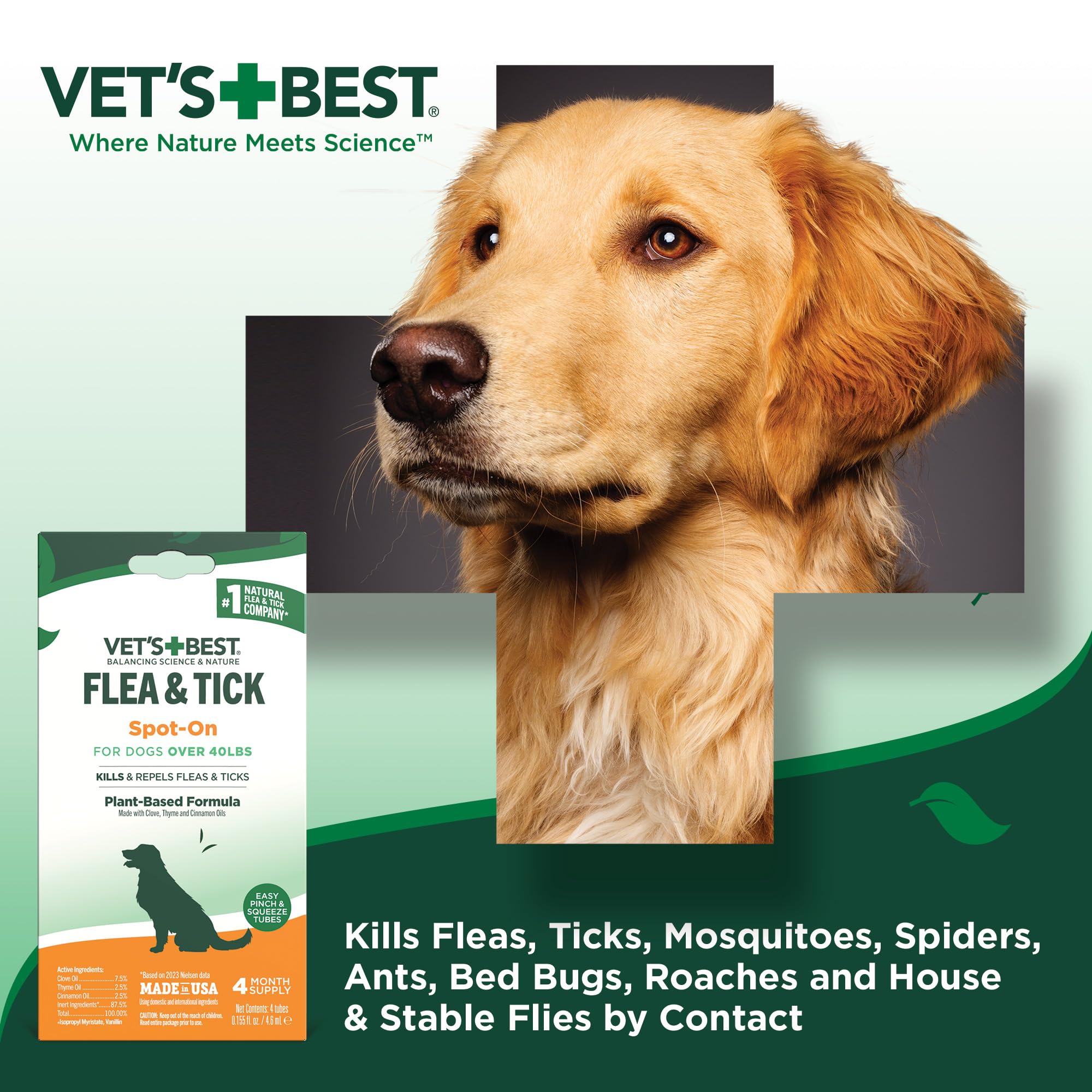 Vet's Best dog relaxes after application, signaling comfort.
