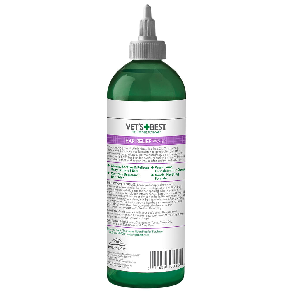 Pour action shows simple application of Vet's Best Ear Relief Wash.