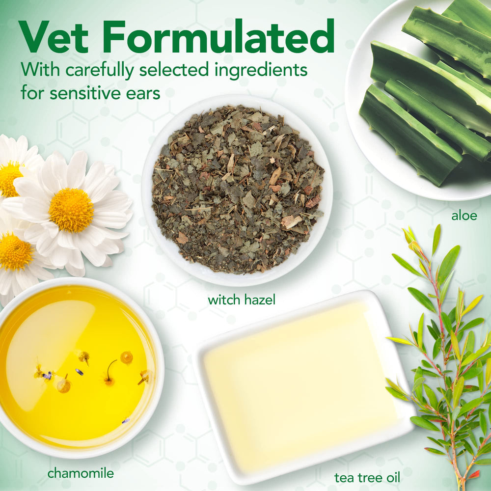 Dog ear cleaning action demonstrates gentle cleansing and odor control with Vet's Best Ear Relief Wash.