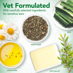 Dog ear cleaning action demonstrates gentle cleansing and odor control with Vet's Best Ear Relief Wash.