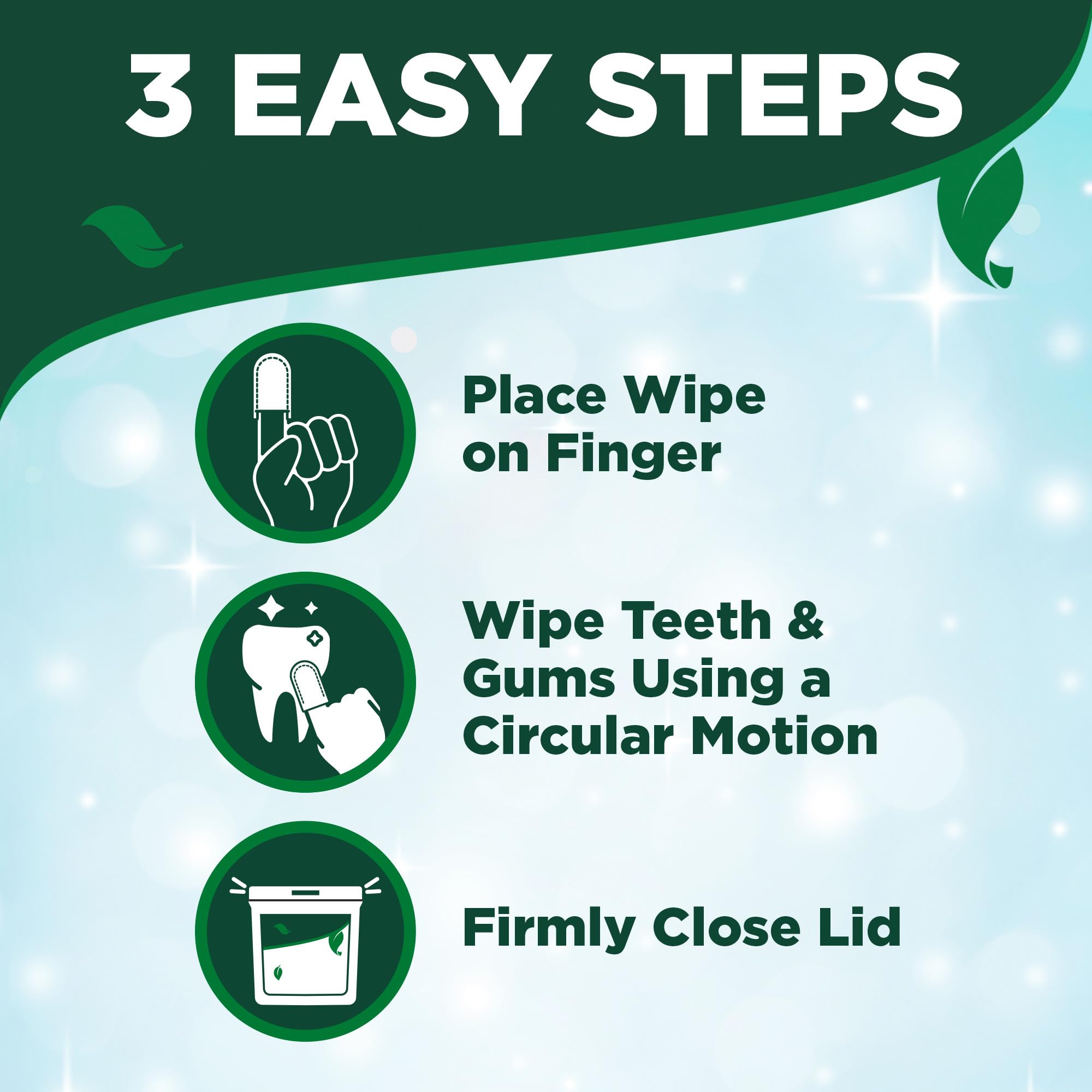All-natural ingredients highlighted for Vet's Best dental wipes.