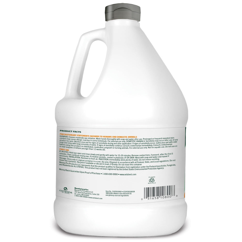 Mosquito-repellent benefits of Vet's Best spray highlighted during use.