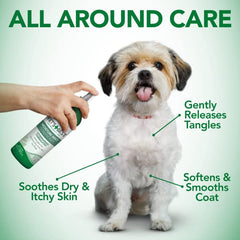 Vet's Best Moisture Mist spray applied to a dog's coat for detangling.