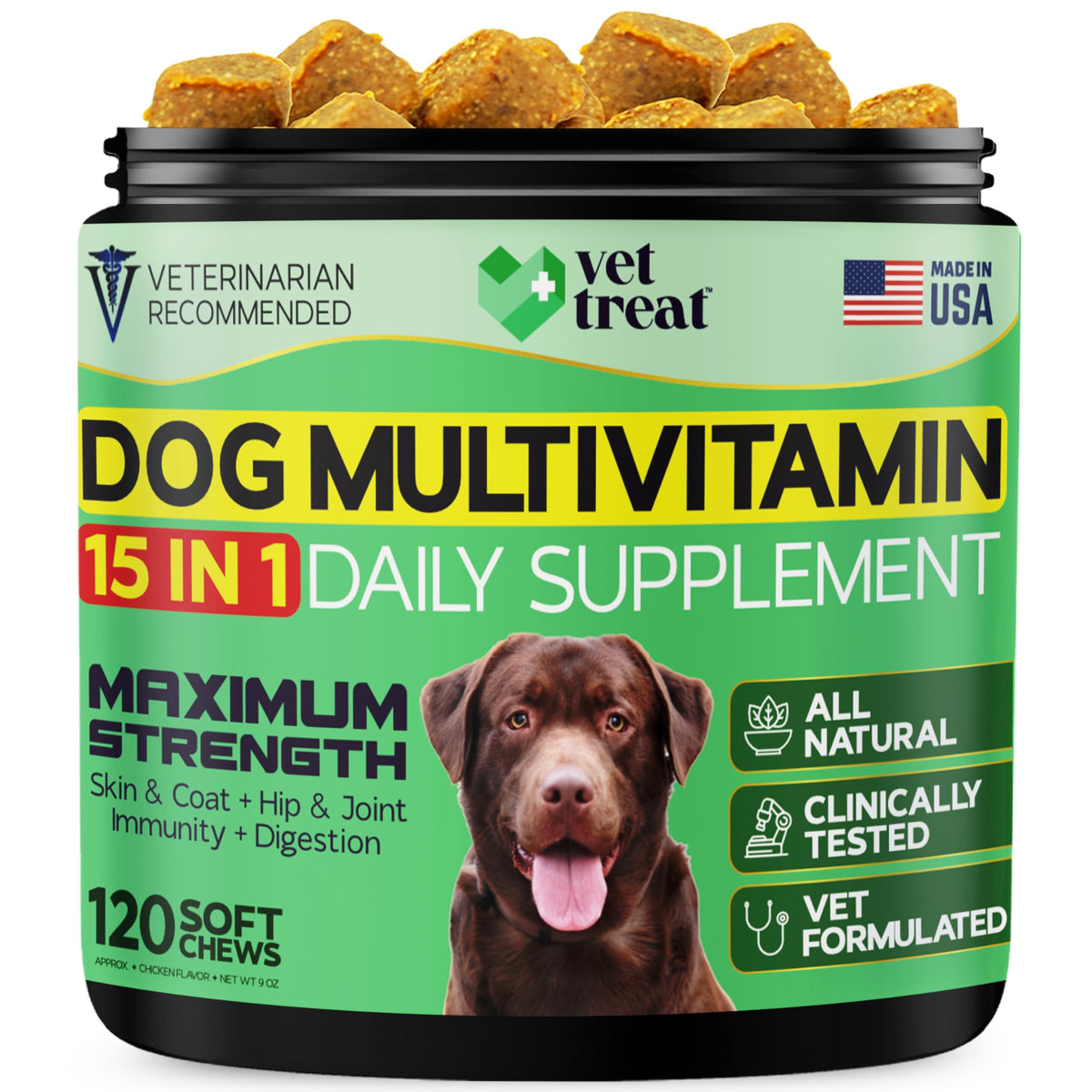 Vet Treat dog multivitamin chews close-up with chicken flavor for daily wellness