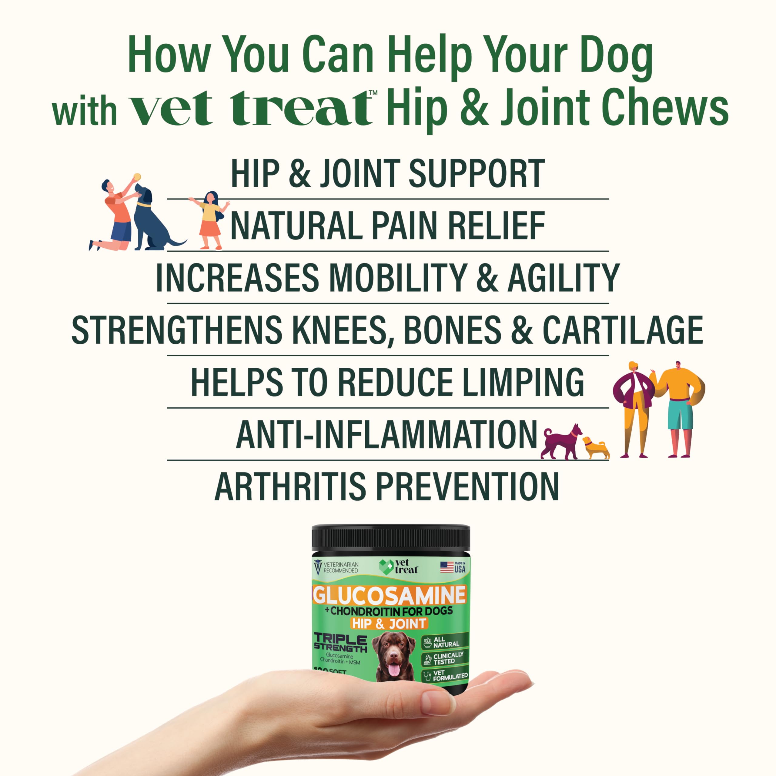 Closeup of Vet Treat glucosamine chews highlighting texture for trusted joint care.