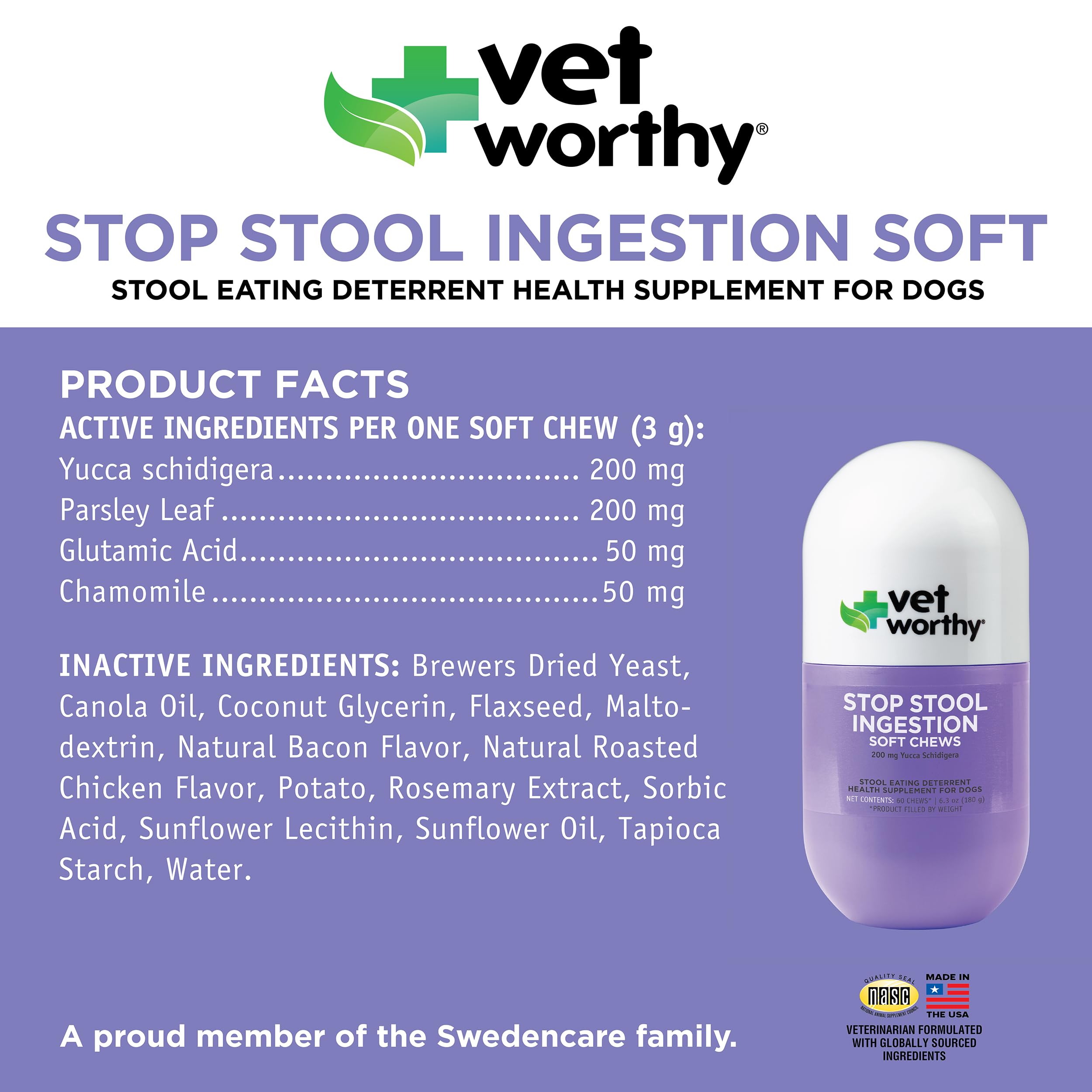 Bottle of Vet Worthy Coprophagia Deterrent for dogs supporting daily digestive care.