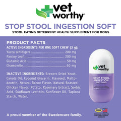 Bottle of Vet Worthy Coprophagia Deterrent for dogs supporting daily digestive care.