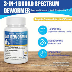 VetaCare dewormer tablets close-up showing tiny flavorless pills for cats.