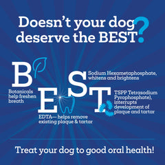 Vetality chews enjoyed by a dog signals tasty, palatable dental care.