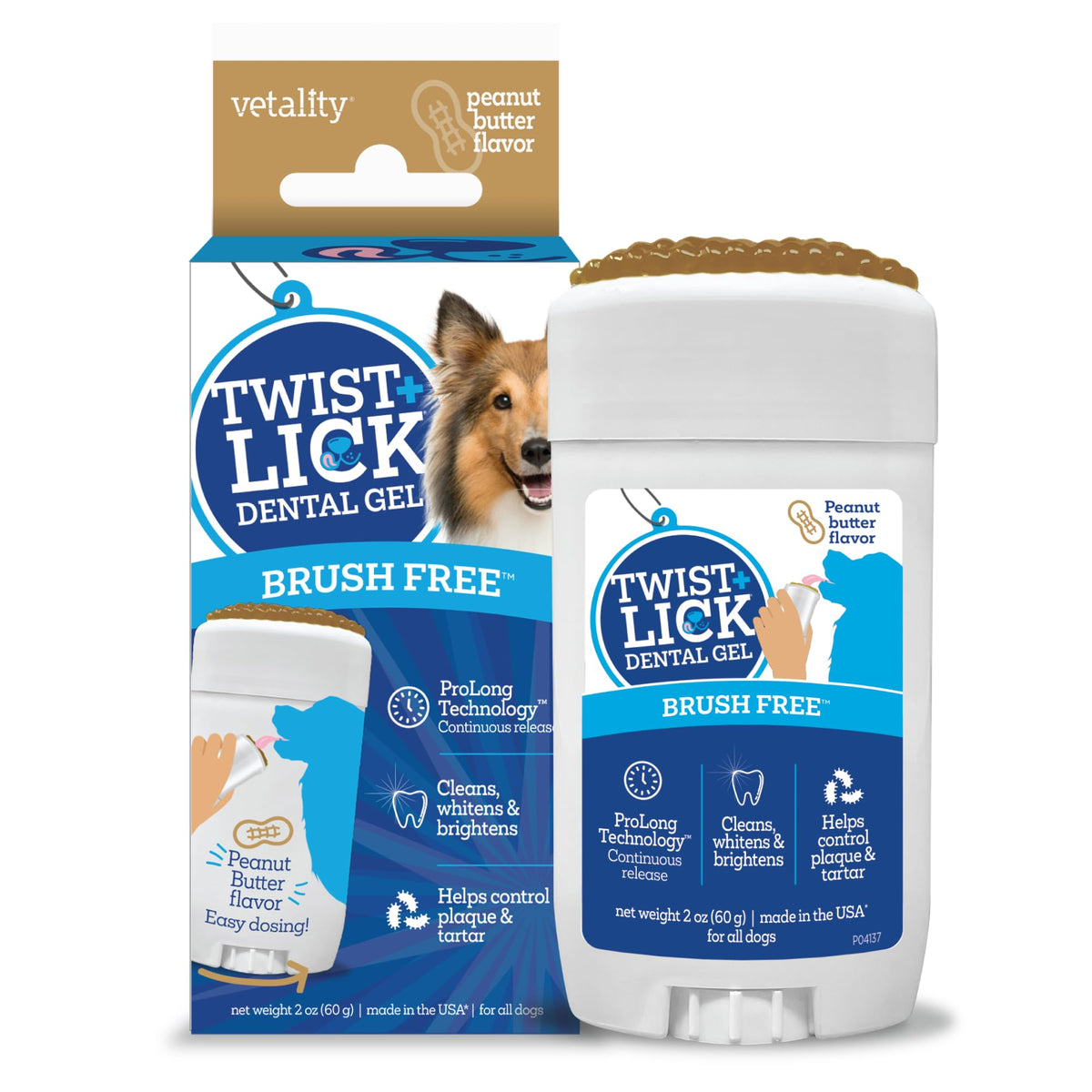 Vetality Twist and Lick dental gel bottle close-up showing easy daily use.