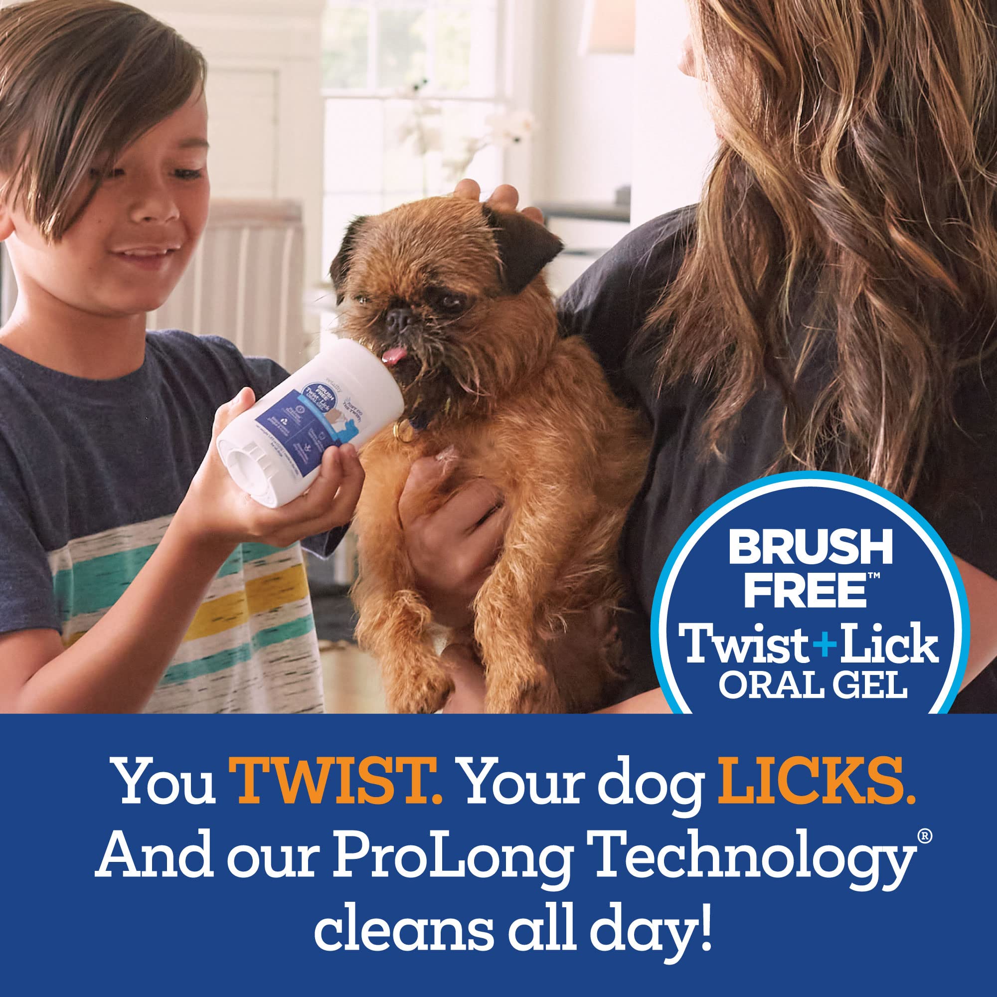 Dog enjoying Vetality Twist and Lick dental gel during treat-like moment.