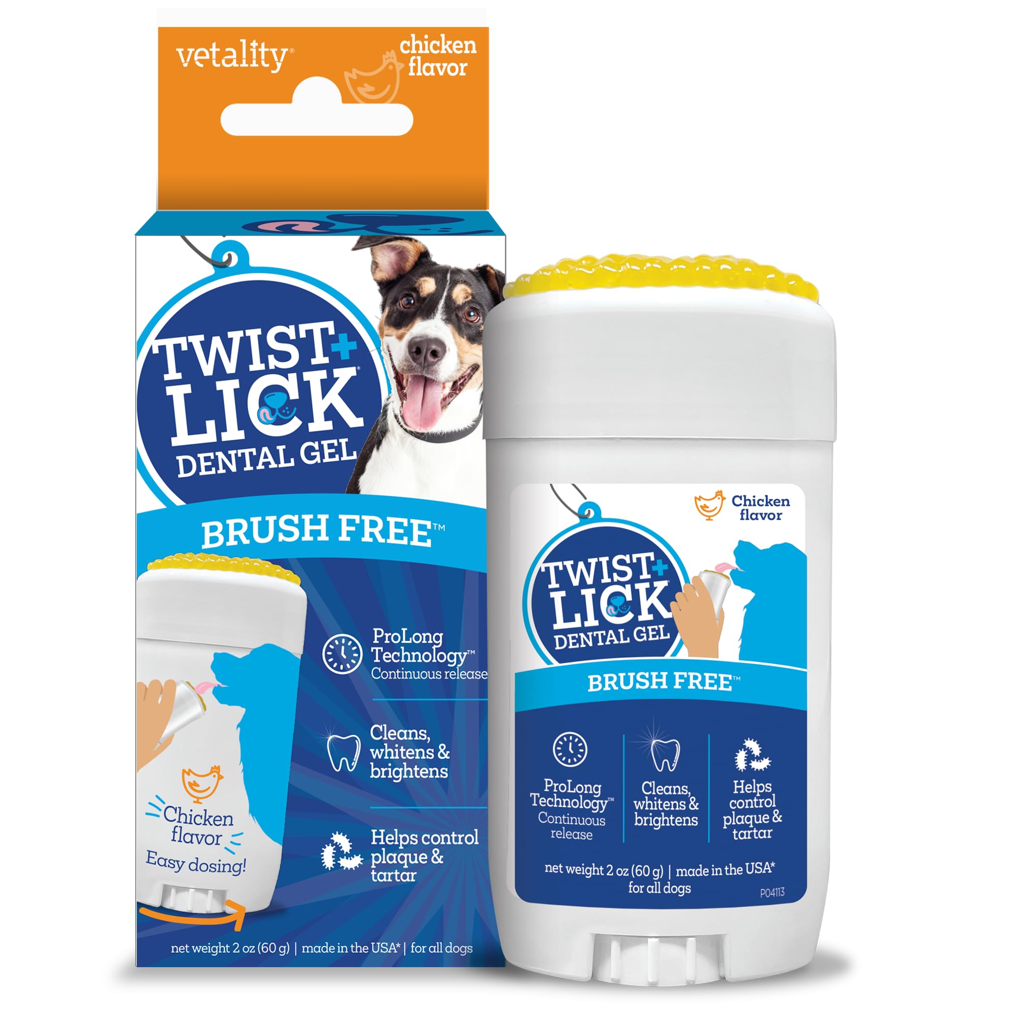 Vetality Twist Lick dental gel packaging shows a 2 oz bottle and 30-day supply