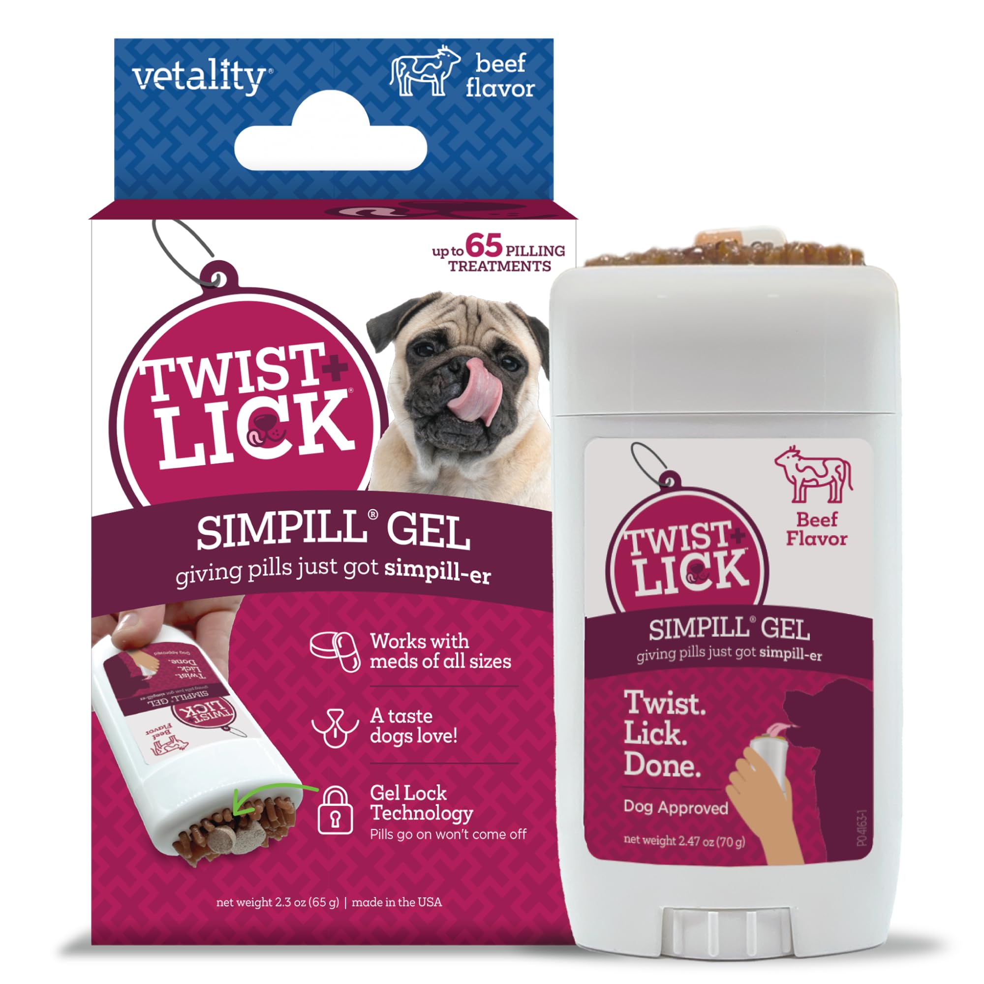 Vetality Twist Lick SimPill dog pill hider with beef flavor for easy administration
