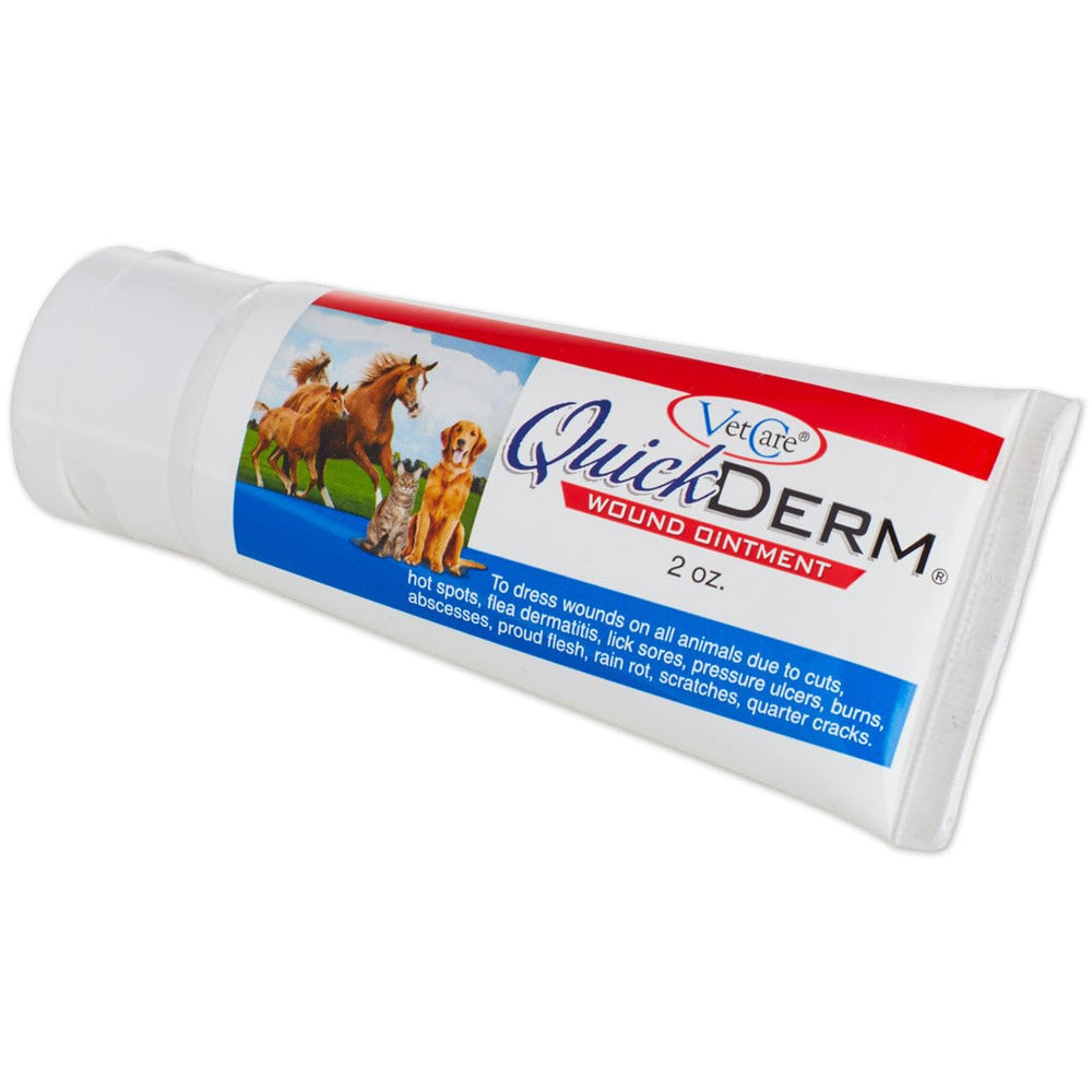 Vetcare Quickderm Ointment 2 oz tube for wounds; supports moist wound bed and protection.