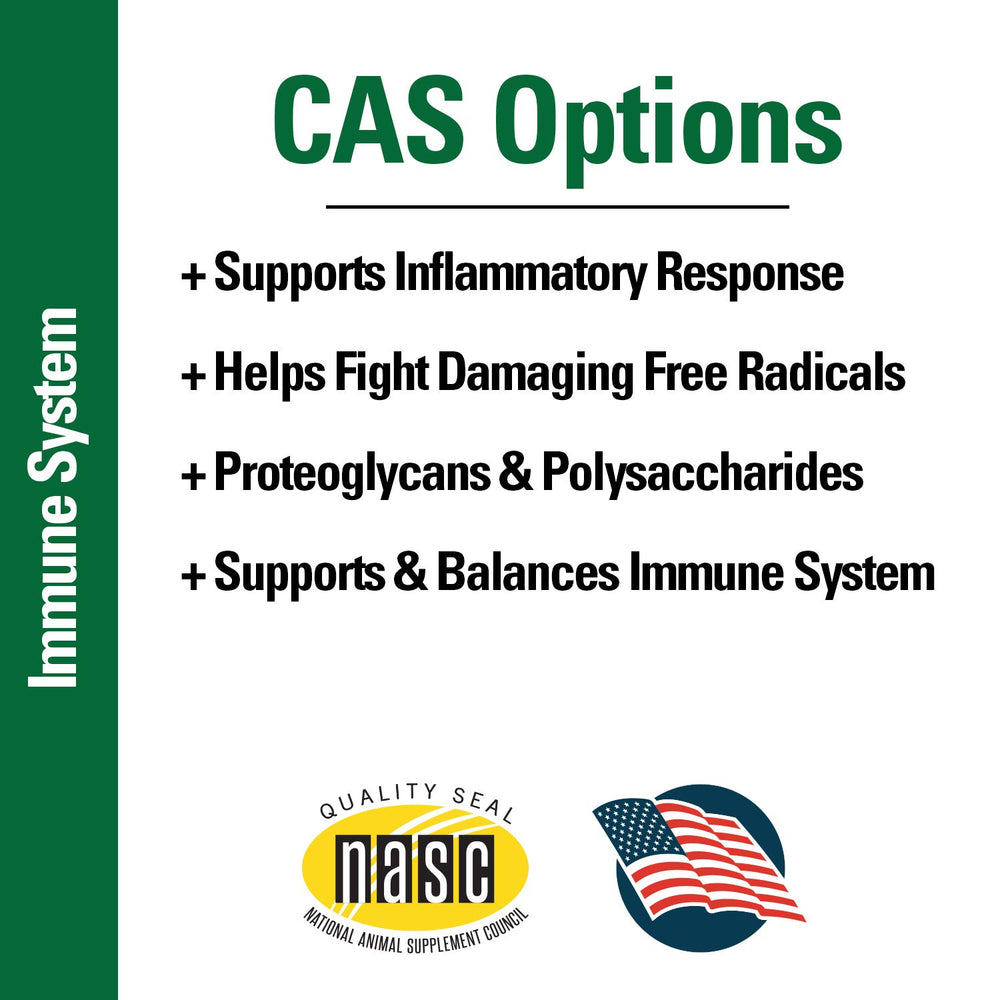 Vet Classics CAS Options Extra Strength Immune Support turkey tail mushrooms highlighted for vitality.
