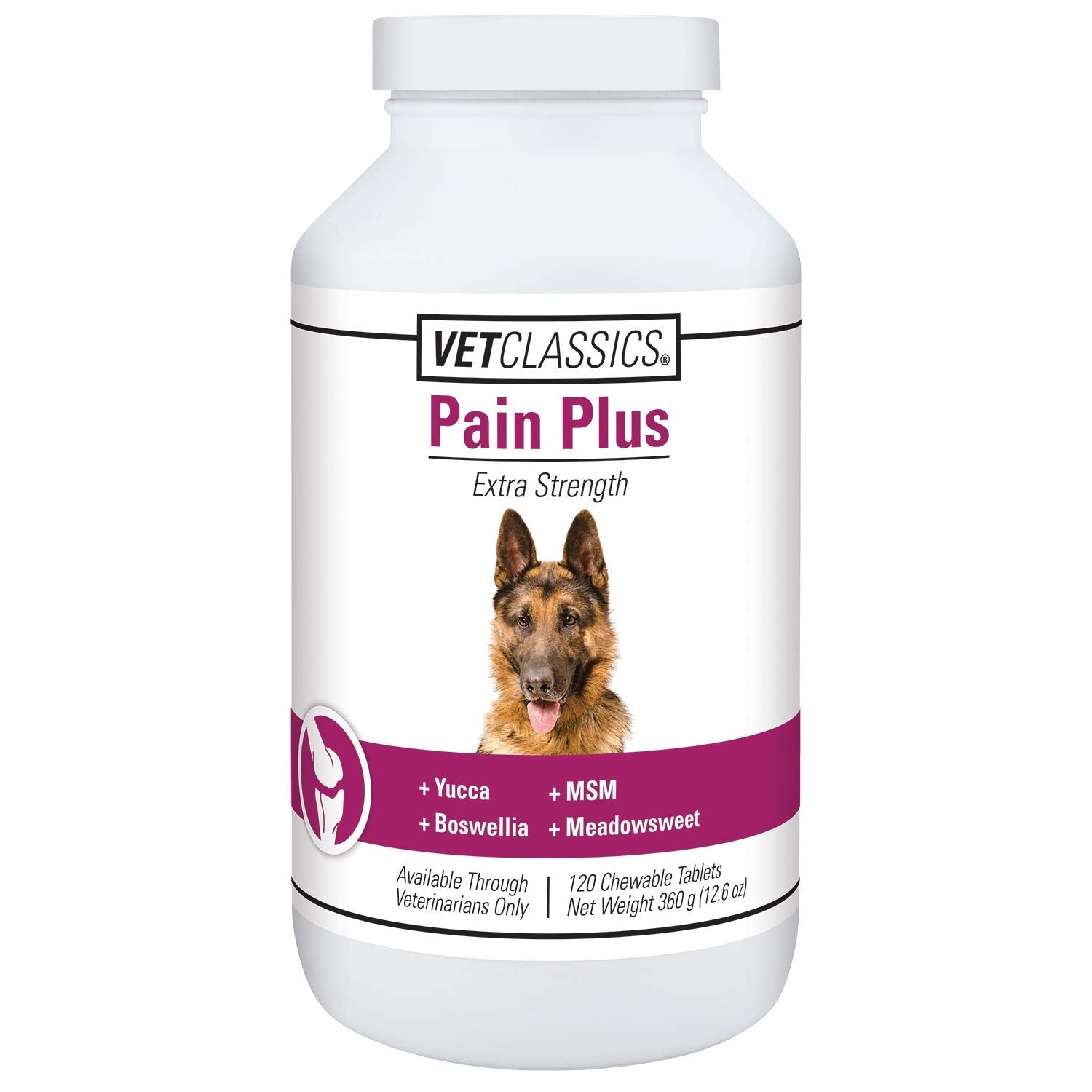 Vet Classics Pain Plus Extra Strength dog chews bottle for daily comfort and activity.