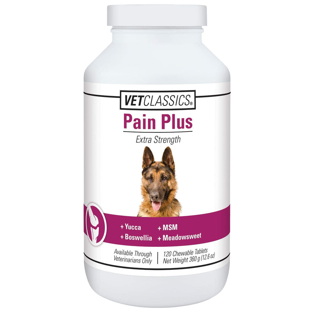 Vet Classics Pain Plus Extra Strength dog chews bottle for daily comfort and activity.