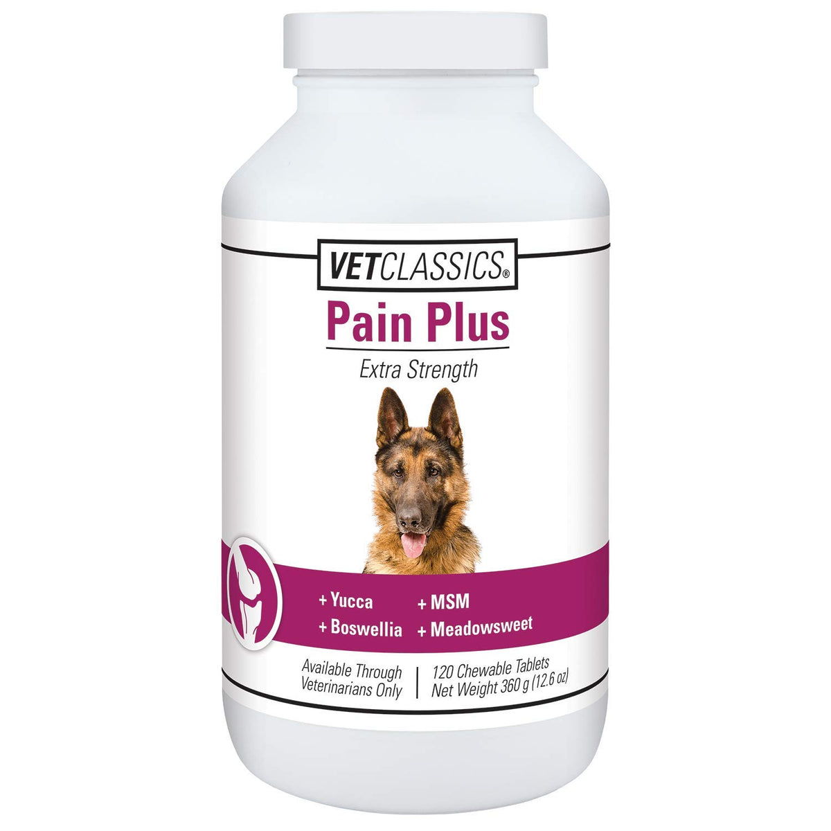 Vet Classics Pain Plus Extra Strength dog chews bottle for daily comfort and activity.
