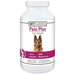 Vet Classics Pain Plus Extra Strength dog chews bottle for daily comfort and activity.