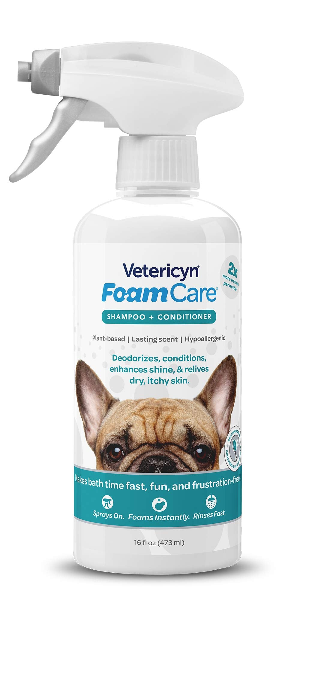 Vetericyn FoamCare dog shampoo spray bottle for easy, quick baths.