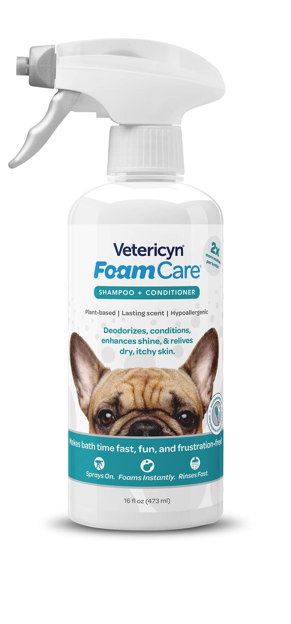 Vetericyn FoamCare dog shampoo spray bottle for easy, quick baths.