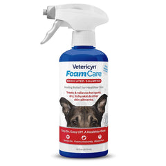 Vetericyn FoamCare medicated pet shampoo bottle for gentle cleansing.