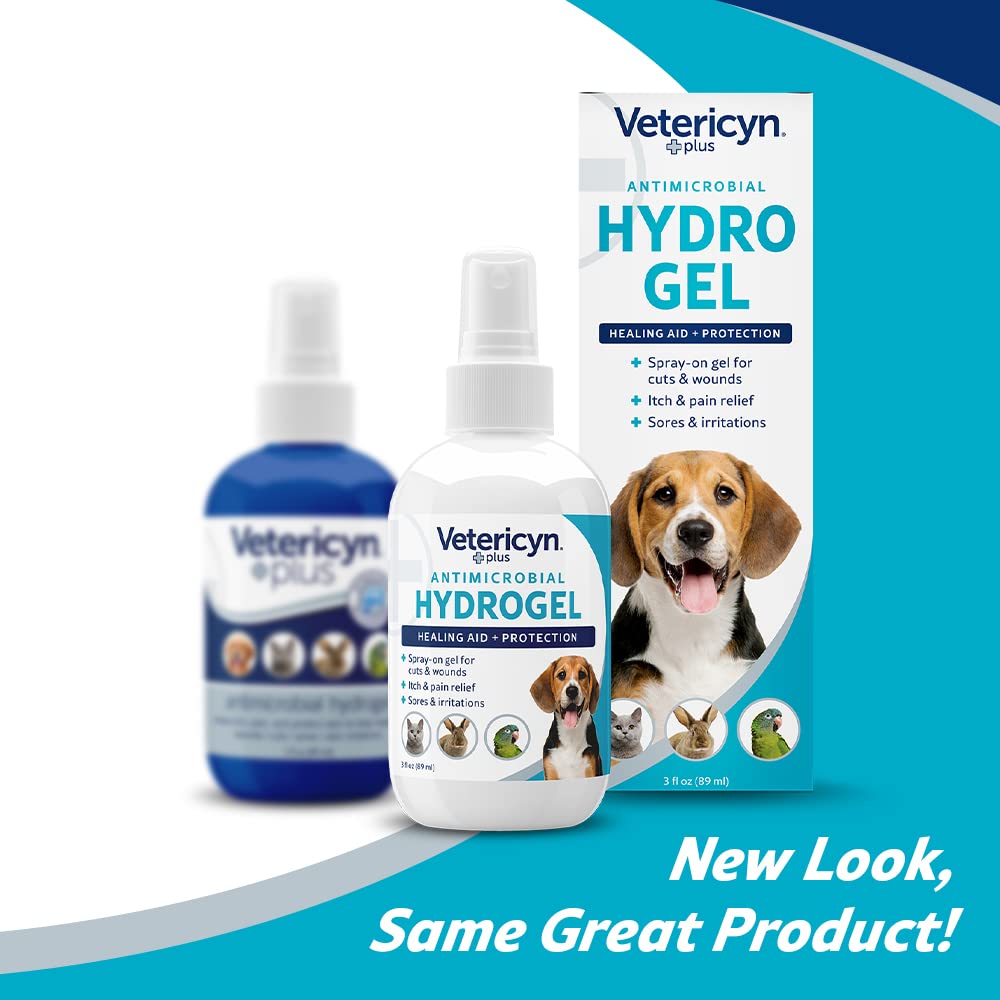 Vetericyn Plus hydrogel spray applied to wounds for soothing skin irritations in pets.