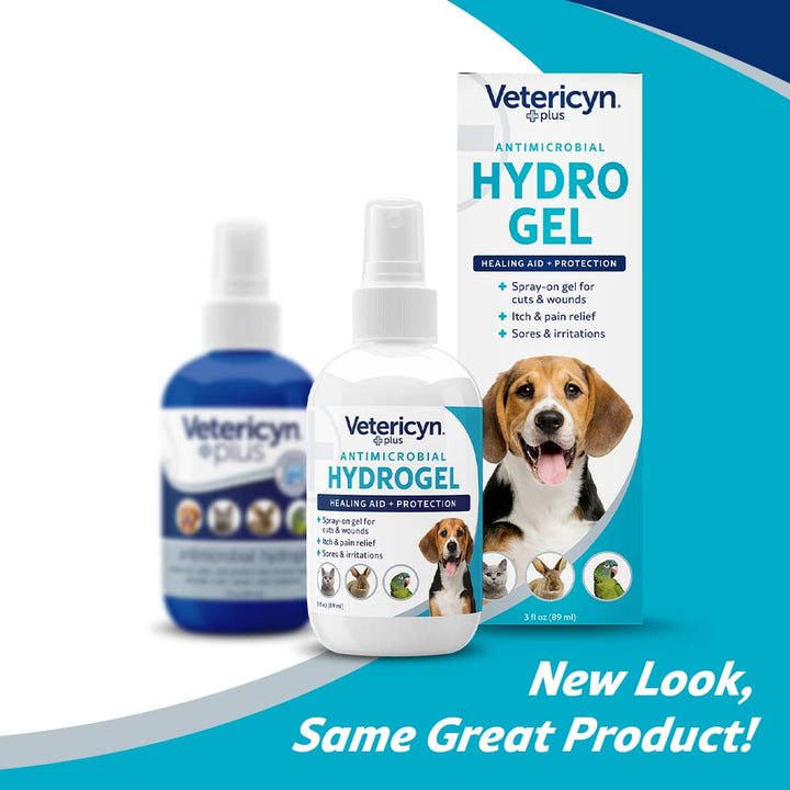 Vetericyn Plus hydrogel spray applied to wounds for soothing skin irritations in pets.