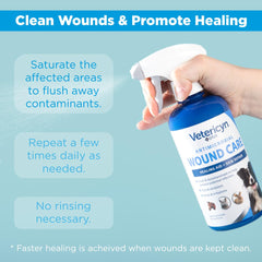 Vetericyn Plus wound care spray being applied for at-home pet wound care.