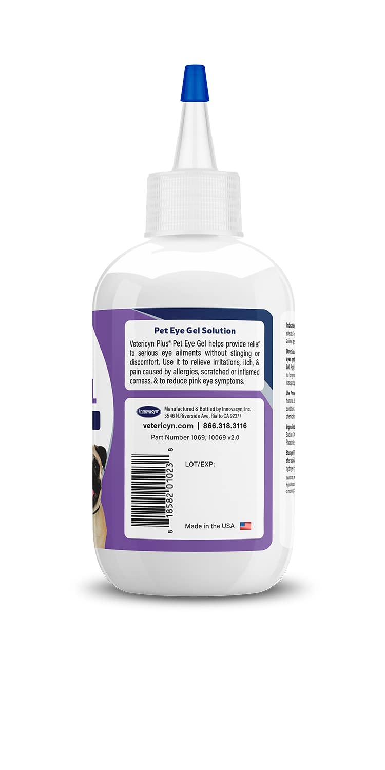 Vetericyn Plus Eye Gel closeup focusing on pink eye relief for pets