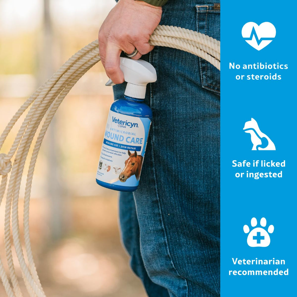 Vetericyn Plus wound care spray in action helps clean sores and soothe itchy skin
