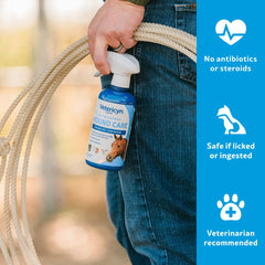 Vetericyn Plus wound care spray in action helps clean sores and soothe itchy skin