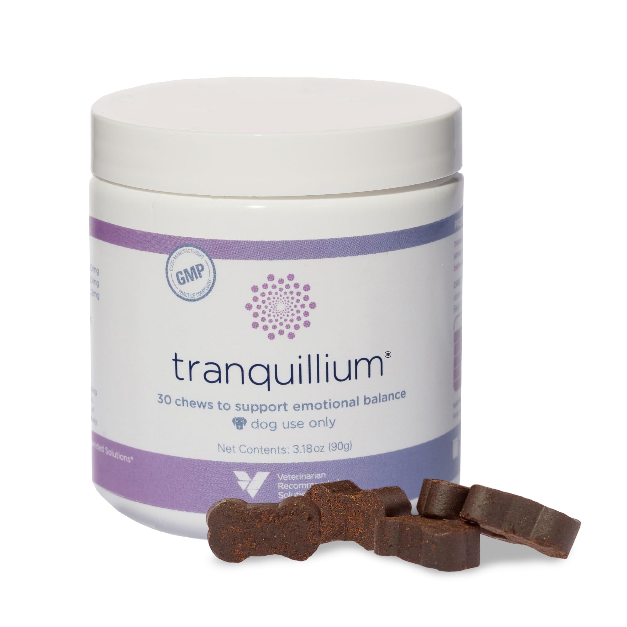Tranquillium soft chews in a bottle offer convenient calming support for anxious dogs.