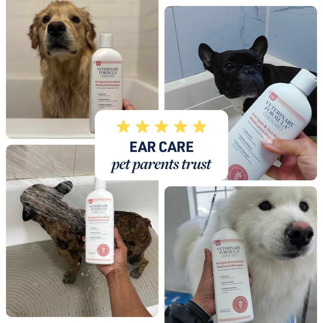 Veterinary Formula Clinical Care bundle in use on dogs and cats for itch relief.