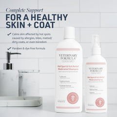 Veterinary Formula Clinical Care Shampoo lather with soothing oatmeal for irritated skin.
