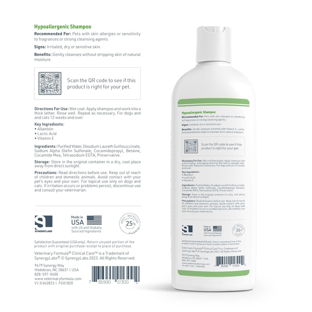 Veterinary Formula pH-balanced shampoo supports healthy skin and coat