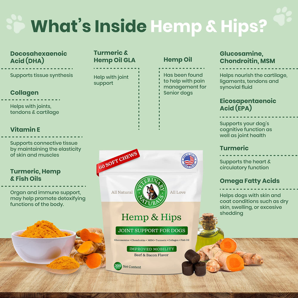 Veterinary Naturals Hemp & Hips large dog walking indicates improved comfortable movement.